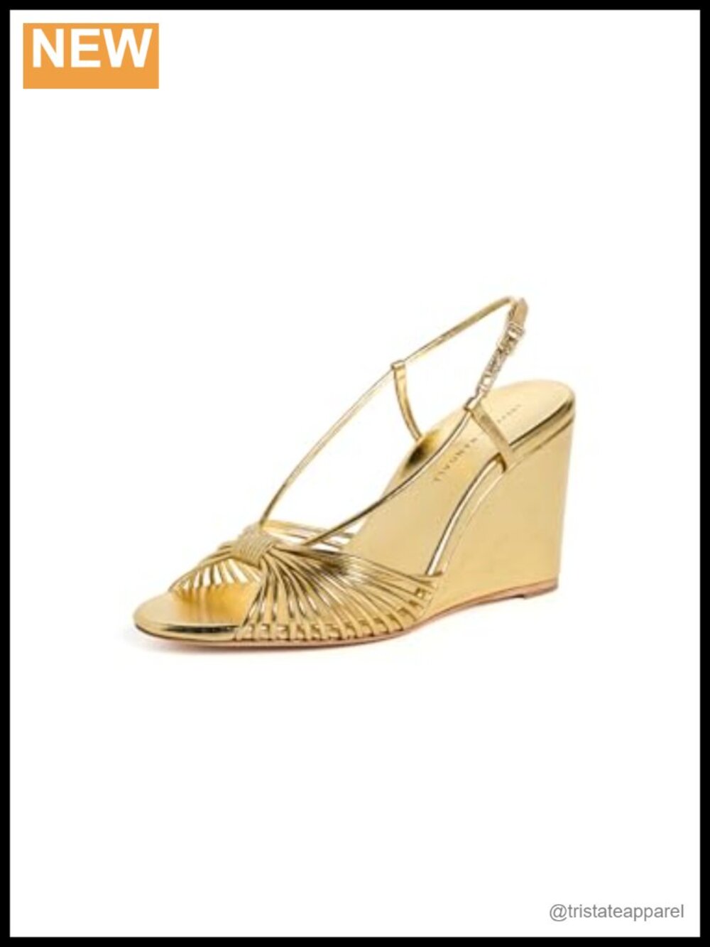 Metallic Leather Slingback Wedge Sandals with Buckle Strap and Cushioned Footbed